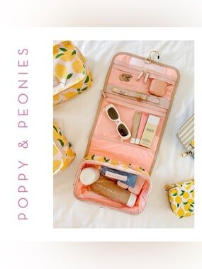 Poppy and Peonies Lemon Travel & Jewelry Case